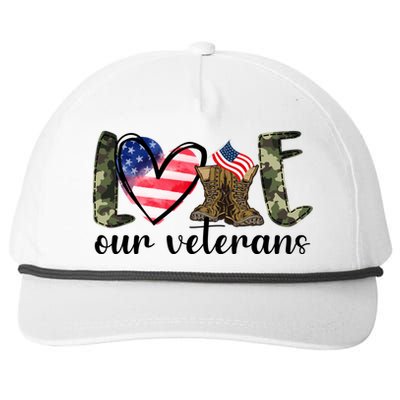 Love Our Veterans Gift American Flag Veterans Day Military Gift Snapback Five-Panel Rope Hat