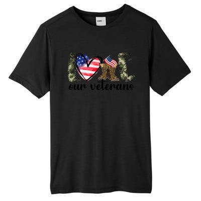 Love Our Veterans Gift American Flag Veterans Day Military Gift Tall Fusion ChromaSoft Performance T-Shirt