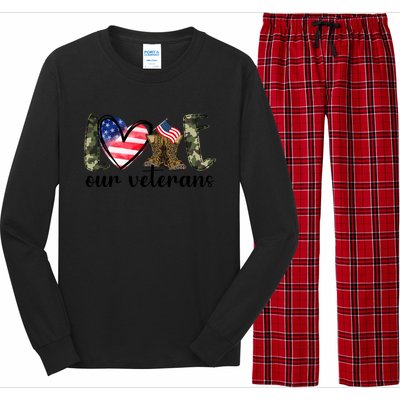 Love Our Veterans Gift American Flag Veterans Day Military Gift Long Sleeve Pajama Set