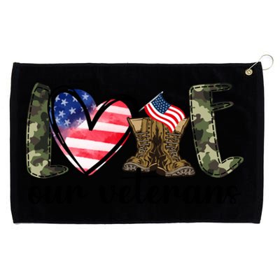 Love Our Veterans Gift American Flag Veterans Day Military Gift Grommeted Golf Towel