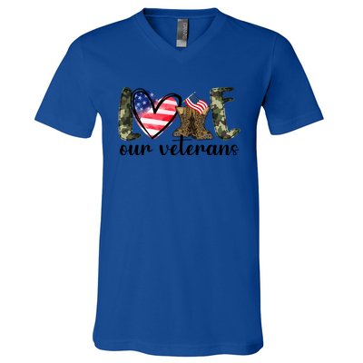 Love Our Veterans Gift American Flag Veterans Day Military Gift V-Neck T-Shirt