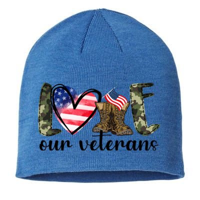 Love Our Veterans Gift American Flag Veterans Day Military Gift Sustainable Beanie