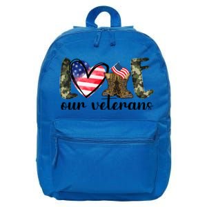 Love Our Veterans Gift American Flag Veterans Day Military Gift 16 in Basic Backpack