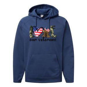 Love Our Veterans Gift American Flag Veterans Day Military Gift Performance Fleece Hoodie