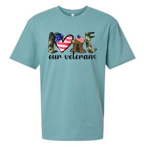 Love Our Veterans Gift American Flag Veterans Day Military Gift Sueded Cloud Jersey T-Shirt