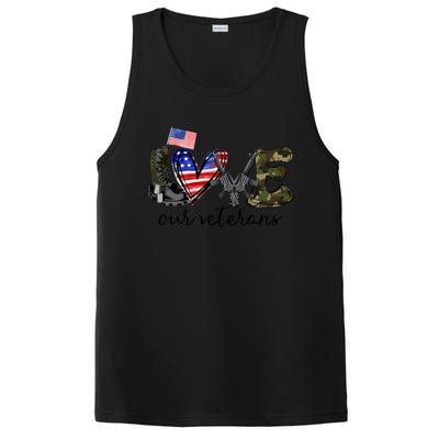 Love Our Veterans Us Military Veterans Day American Flag Cute Gift PosiCharge Competitor Tank