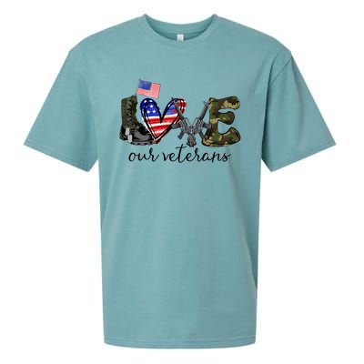 Love Our Veterans Us Military Veterans Day American Flag Cute Gift Sueded Cloud Jersey T-Shirt