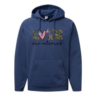 Love Our Veterans Us Military Veterans Day Cool Gift Performance Fleece Hoodie