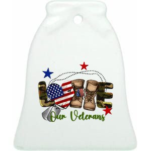 Love Our Veterans Day Proud Military American Flag Ceramic Bell Ornament