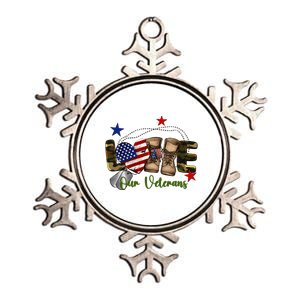 Love Our Veterans Day Proud Military American Flag Metallic Star Ornament