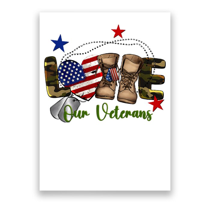 Love Our Veterans Day Proud Military American Flag Poster