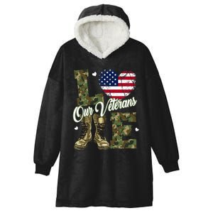 Love Our Veterans Heart USA Flag Camouflage Army Boots Proud Hooded Wearable Blanket