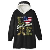 Love Our Veterans Heart USA Flag Camouflage Army Boots Proud Hooded Wearable Blanket