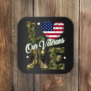 Love Our Veterans Heart USA Flag Camouflage Army Boots Proud Coaster