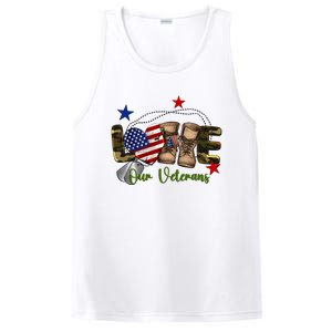 Love Our Veterans Day Proud Military American Flag PosiCharge Competitor Tank