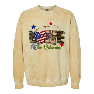 Love Our Veterans Day Proud Military American Flag Colorblast Crewneck Sweatshirt