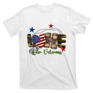 Love Our Veterans Day Proud Military American Flag T-Shirt