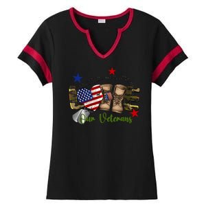 Love Our Veterans Day Proud Military American Ladies Halftime Notch Neck Tee