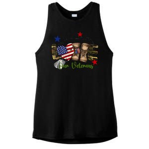 Love Our Veterans Day Proud Military American Ladies PosiCharge Tri-Blend Wicking Tank