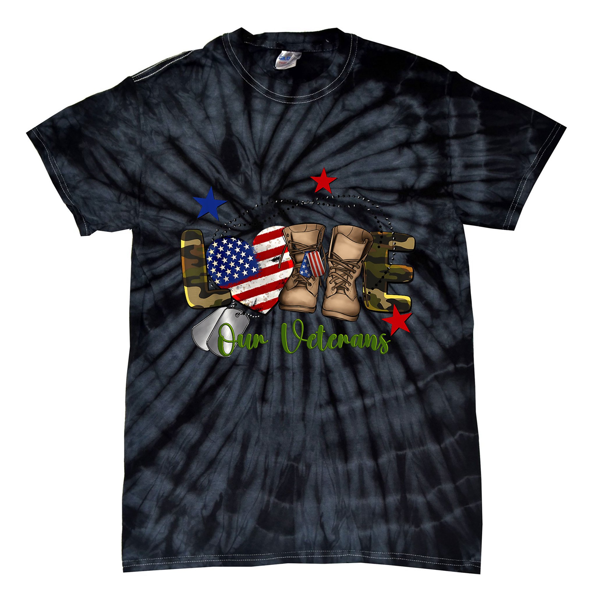 Love Our Veterans Day Proud Military American Tie-Dye T-Shirt