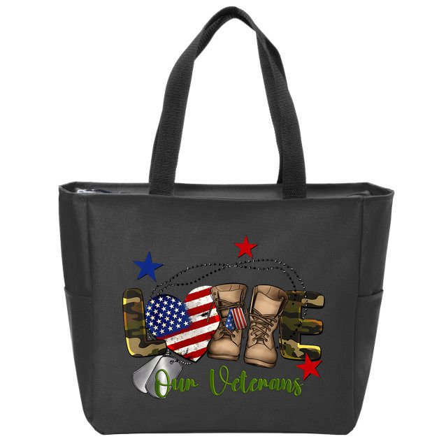 Love Our Veterans Day Proud Military American Zip Tote Bag