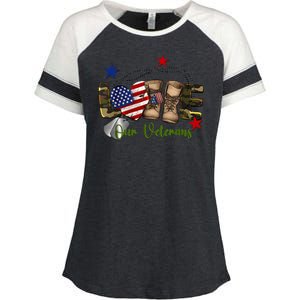 Love Our Veterans Day Proud Military American Enza Ladies Jersey Colorblock Tee