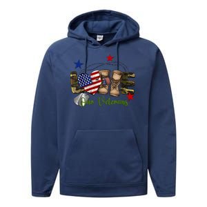 Love Our Veterans Day Proud Military American Performance Fleece Hoodie