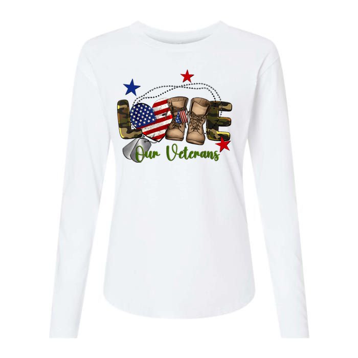 Love Our Veterans Day Proud Military American Womens Cotton Relaxed Long Sleeve T-Shirt