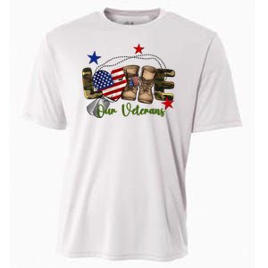 Love Our Veterans Day Proud Military American Cooling Performance Crew T-Shirt