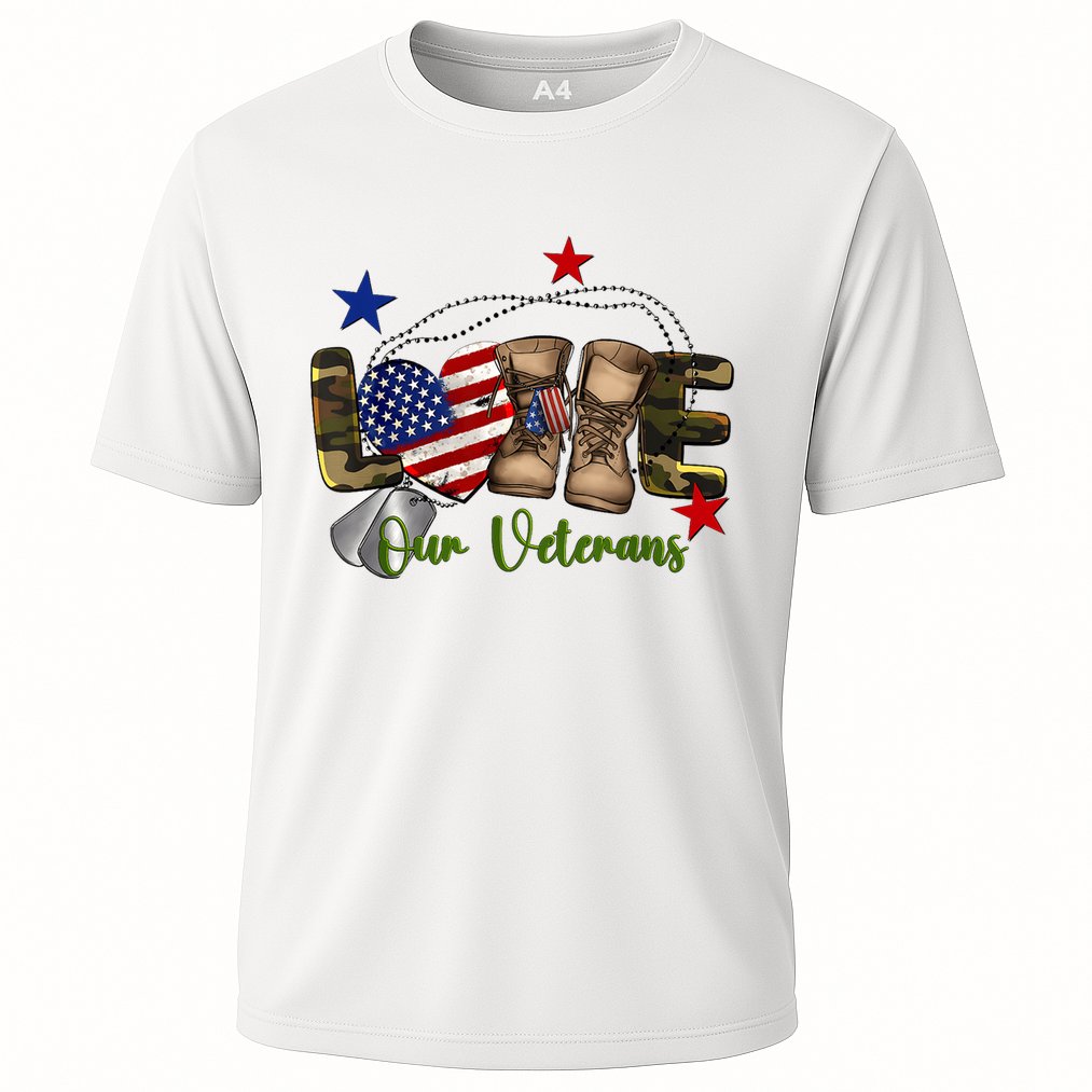 Love Our Veterans Day Proud Military American Cooling Performance Crew T-Shirt