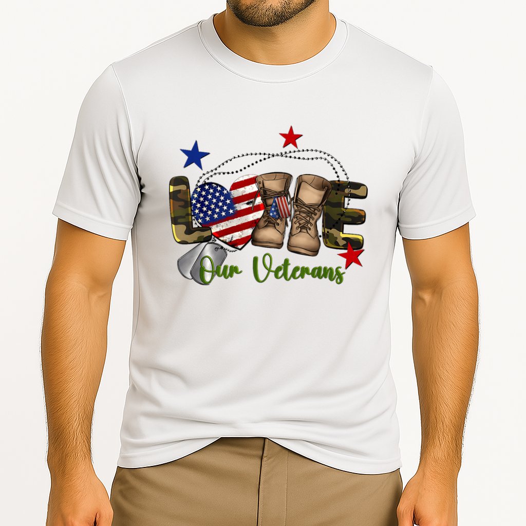 Love Our Veterans Day Proud Military American Cooling Performance Crew T-Shirt