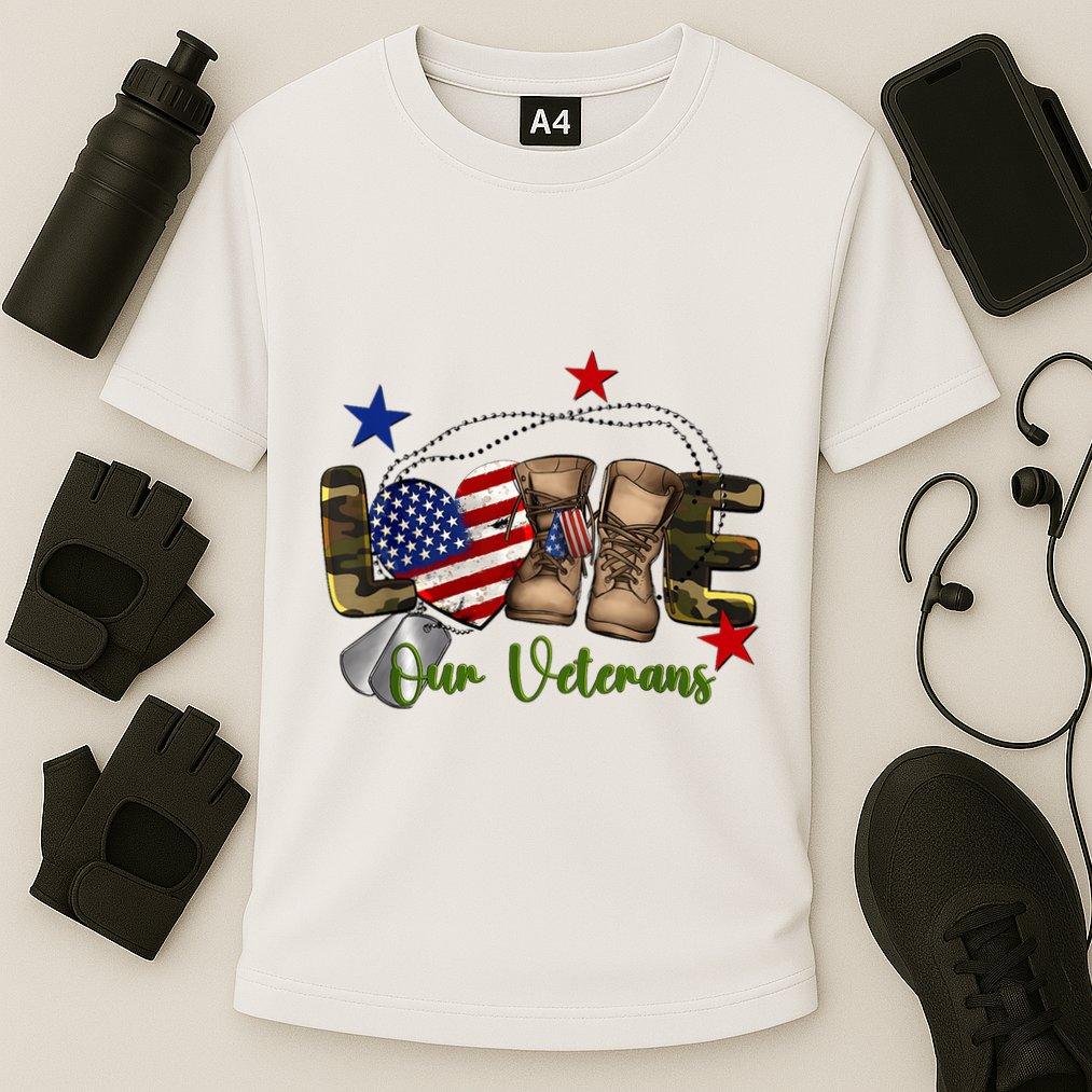 Love Our Veterans Day Proud Military American Cooling Performance Crew T-Shirt