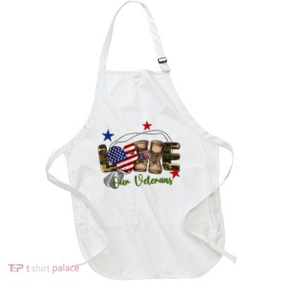 Love Our Veterans Day Proud Military American Full-Length Apron With Pockets