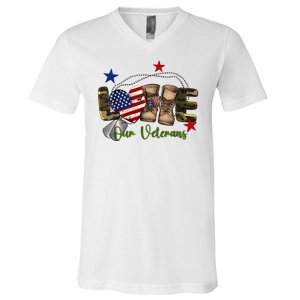 Love Our Veterans Day Proud Military American V-Neck T-Shirt