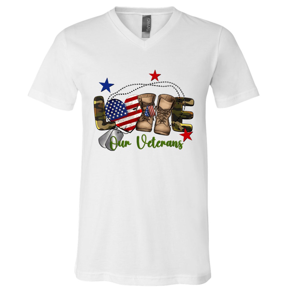Love Our Veterans Day Proud Military American V-Neck T-Shirt