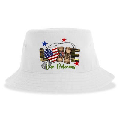 Love Our Veterans Day Proud Military American Sustainable Bucket Hat