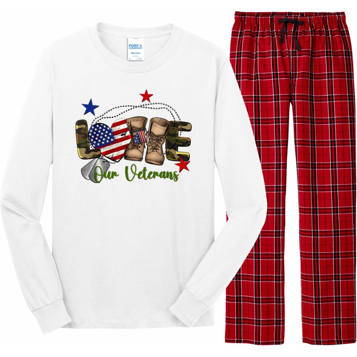 Love Our Veterans Day Proud Military American Long Sleeve Pajama Set