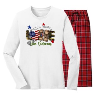 Love Our Veterans Day Proud Military American Women's Long Sleeve Flannel Pajama Set 