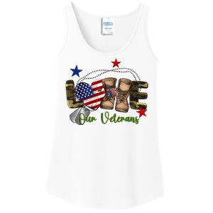 Love Our Veterans Day Proud Military American Ladies Essential Tank