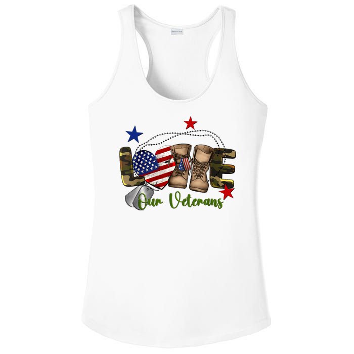 Love Our Veterans Day Proud Military American Ladies PosiCharge Competitor Racerback Tank