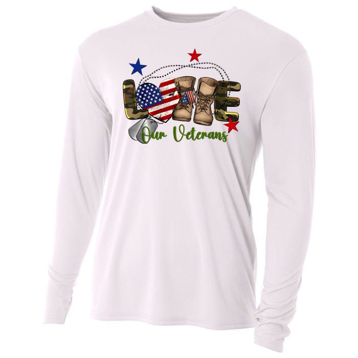 Love Our Veterans Day Proud Military American Cooling Performance Long Sleeve Crew