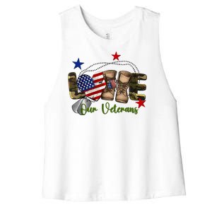 Love Our Veterans Day Proud Military American Women's Racerback Cropped Tank