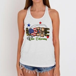 Love Our Veterans Day Proud Military American Women's Knotted Racerback Tank