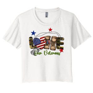 Love Our Veterans Day Proud Military American Women's Crop Top Tee