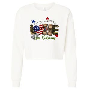 Love Our Veterans Day Proud Military American Cropped Pullover Crew