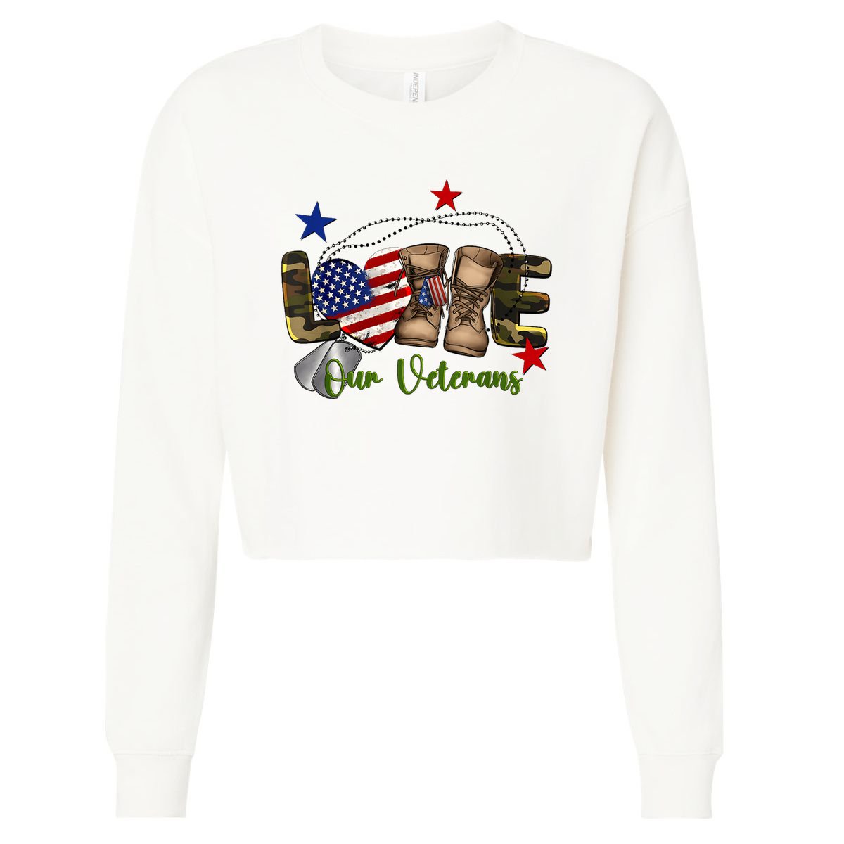 Love Our Veterans Day Proud Military American Cropped Pullover Crew