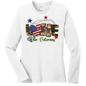 Love Our Veterans Day Proud Military American Ladies Long Sleeve Shirt