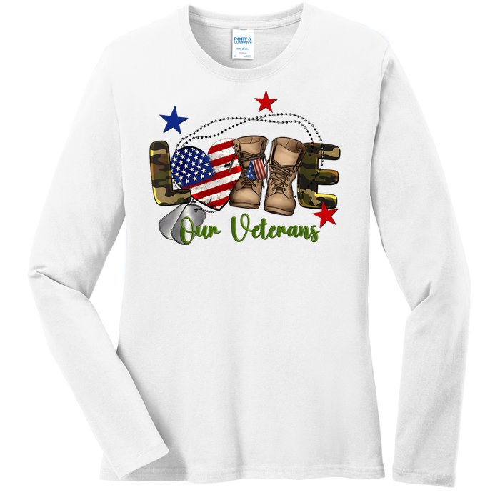 Love Our Veterans Day Proud Military American Ladies Long Sleeve Shirt