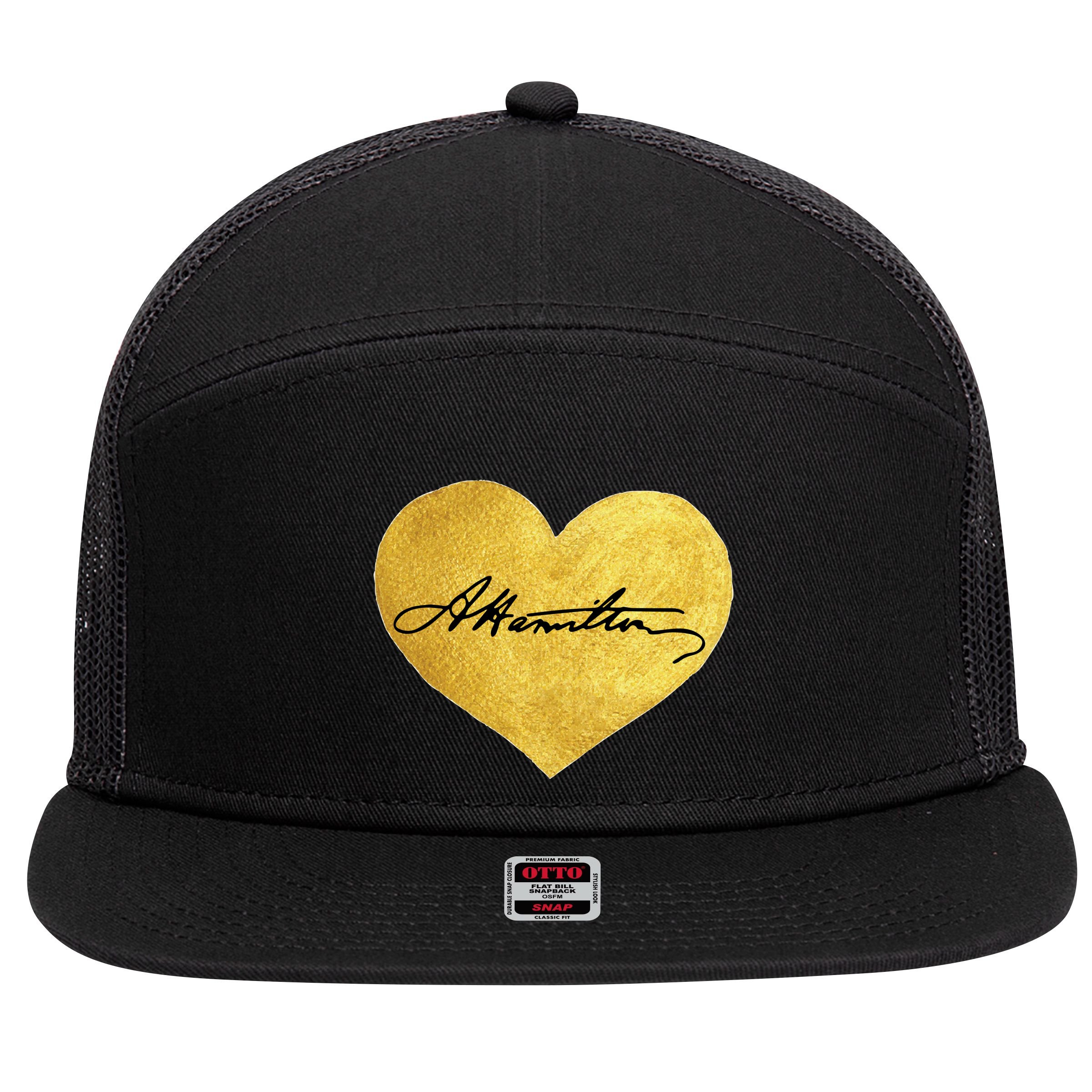 Love A. Hamilton Golden Signature Heart 7 Panel Mesh Trucker Snapback Hat