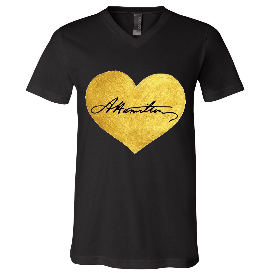 Love A. Hamilton Golden Signature Heart V-Neck T-Shirt